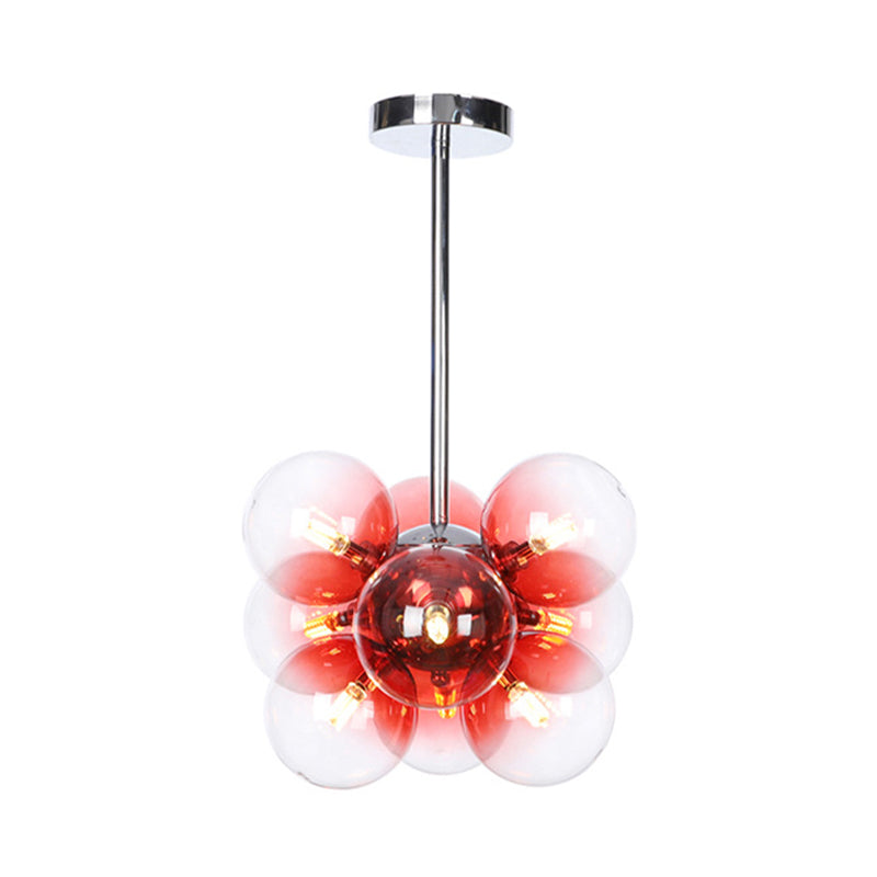 Lámpara de techo para sala de estar con 9 luces de vidrio gris/blanco/rojo iluminación semi empotrada de globo minimalista en negro/latón/cromo