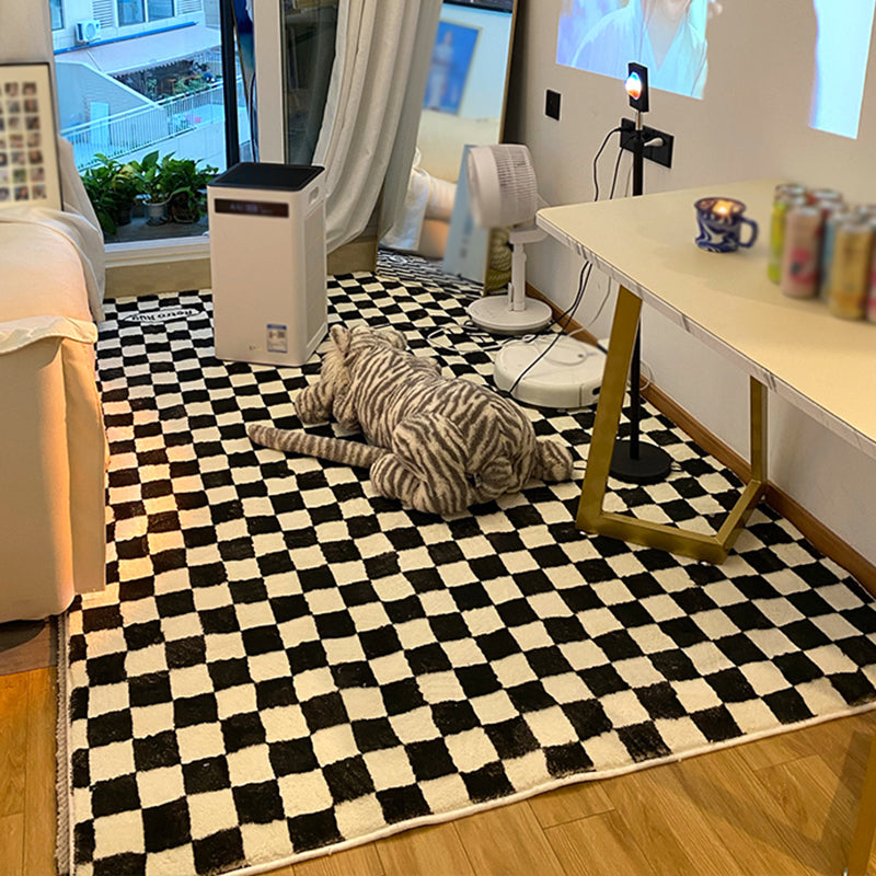 Solid Color Home Decoration Carpet Simplicity Checkered Area Rug Polyester with Non-Slip Backing Rug