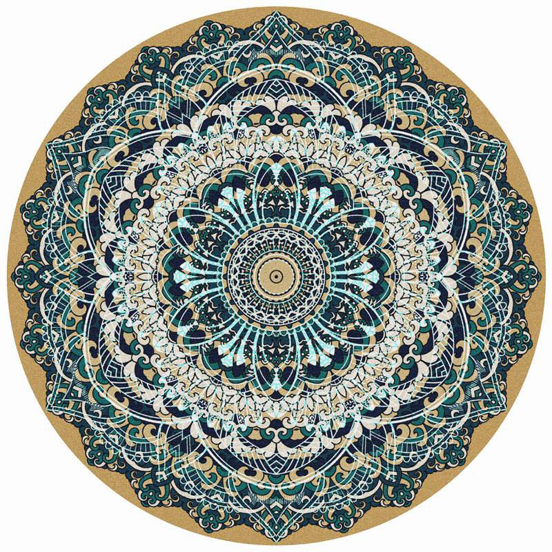 Round Multicolor Flower Print Rug Polyester Carpet Retro Anti-Slip Backing Indoor Rug for Bedroom