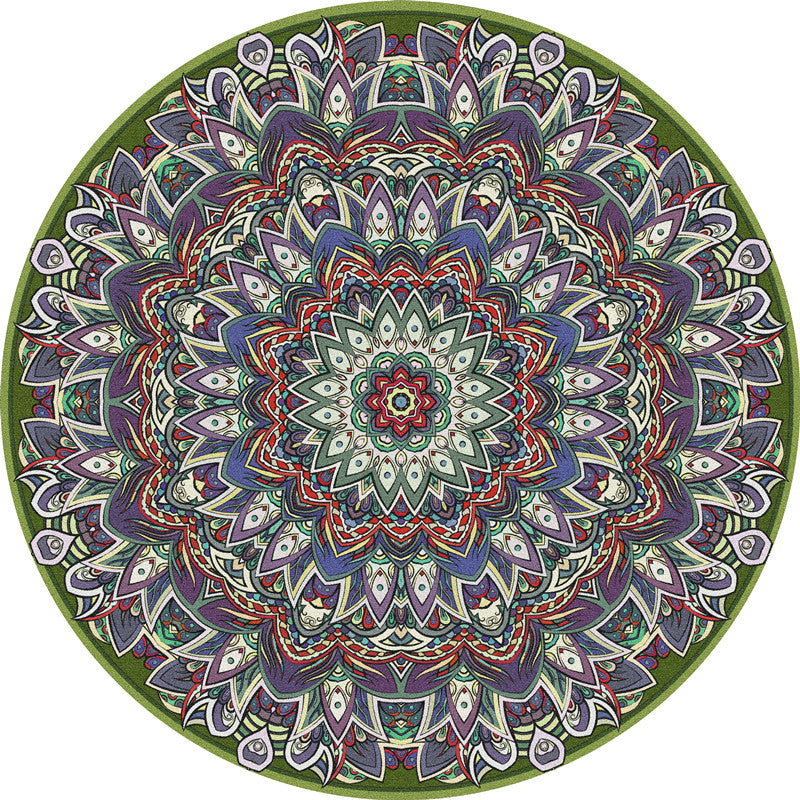 Round Multicolor Persian Indoor Rug Polyester Floral Print Carpet Easy Care Rug for Home Decoration