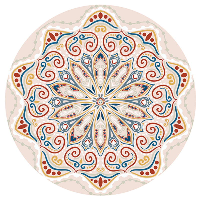 Round Color Mixed Floral Print Rug Polyester Persian Carpet Washable Indoor Rug for Living Room