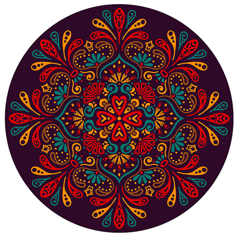 Round Color Mixed Floral Print Rug Polyester Persian Carpet Washable Indoor Rug for Living Room