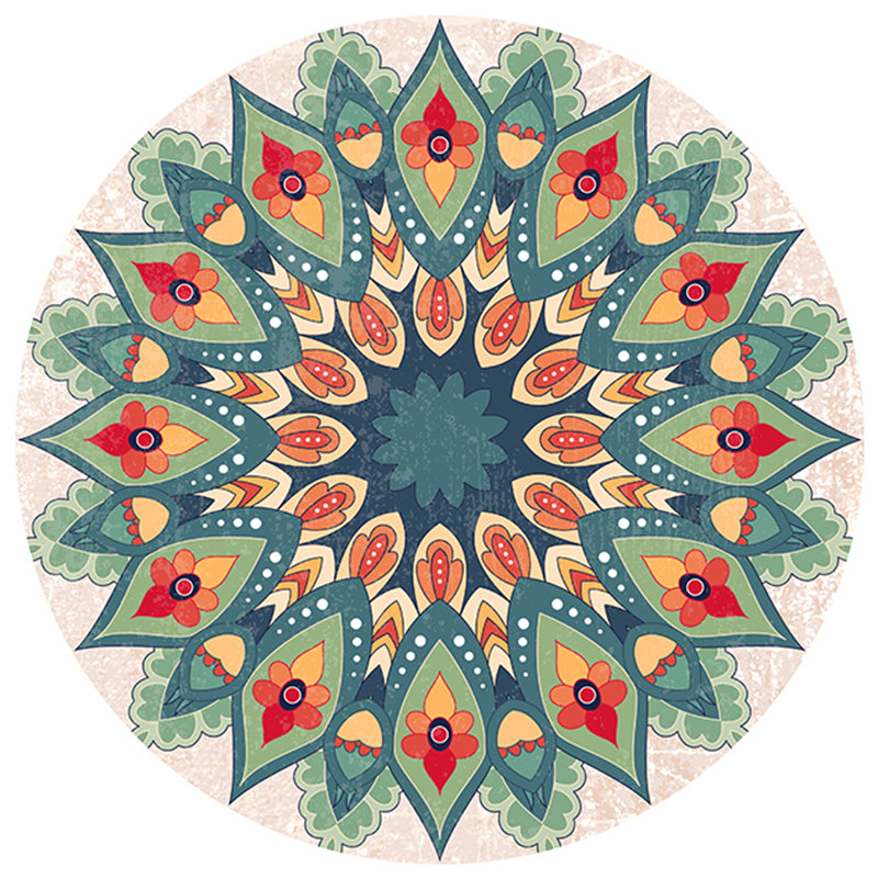 Round Color Mixed Floral Print Rug Polyester Persian Carpet Washable Indoor Rug for Living Room