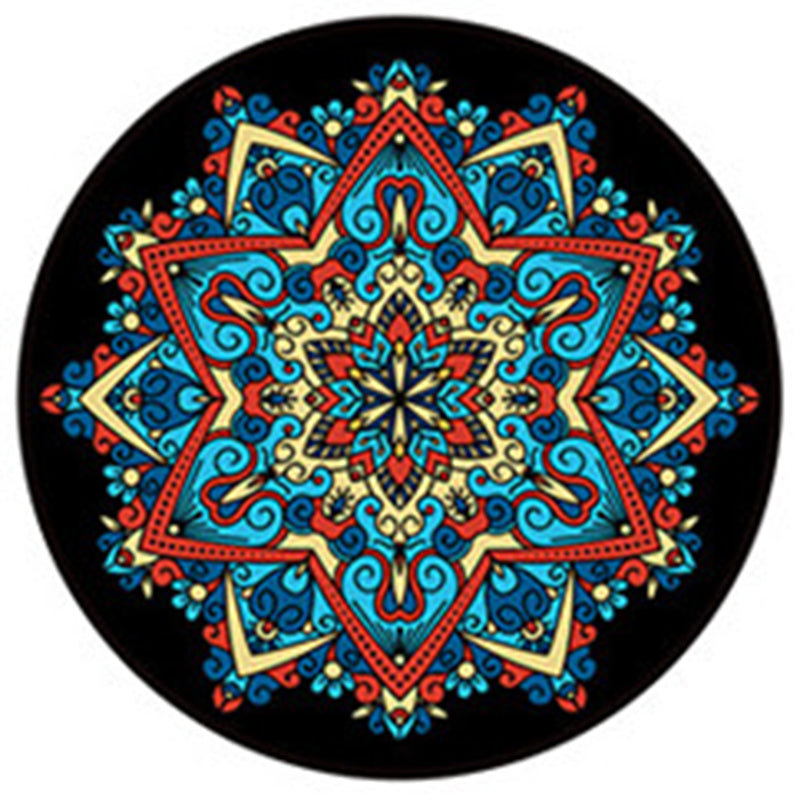 Round Black Tone Luxe Area Rug Polyester Symmetrical Rug Non-Slip Backing Indoor Rug for Living Room