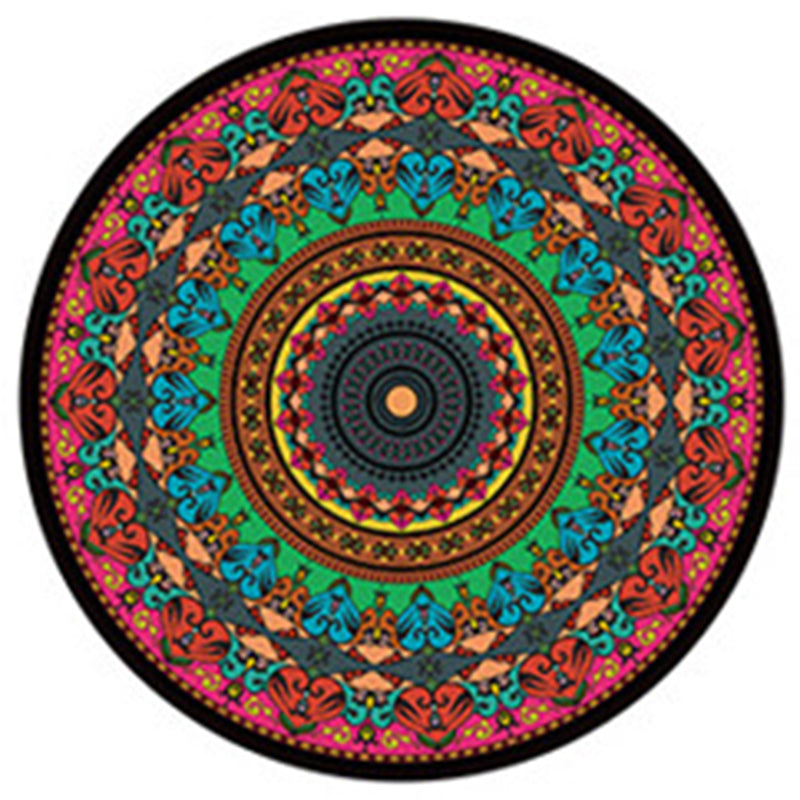 Round Black Tone Luxe Area Rug Polyester Symmetrical Rug Non-Slip Backing Indoor Rug for Living Room