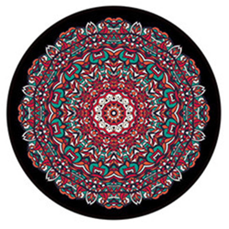 Round Black Tone Luxe Area Rug Polyester Symmetrical Rug Non-Slip Backing Indoor Rug for Living Room