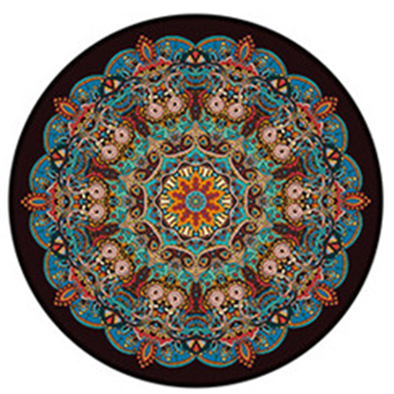 Round Black Tone Luxe Area Rug Polyester Symmetrical Rug Non-Slip Backing Indoor Rug for Living Room