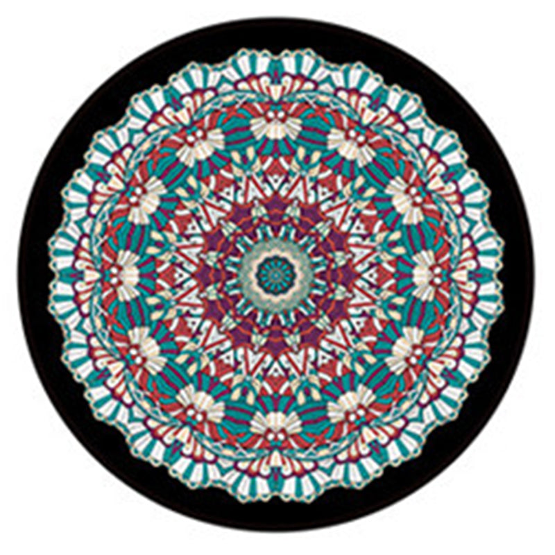 Round Black Tone Luxe Area Rug Polyester Symmetrical Rug Non-Slip Backing Indoor Rug for Living Room