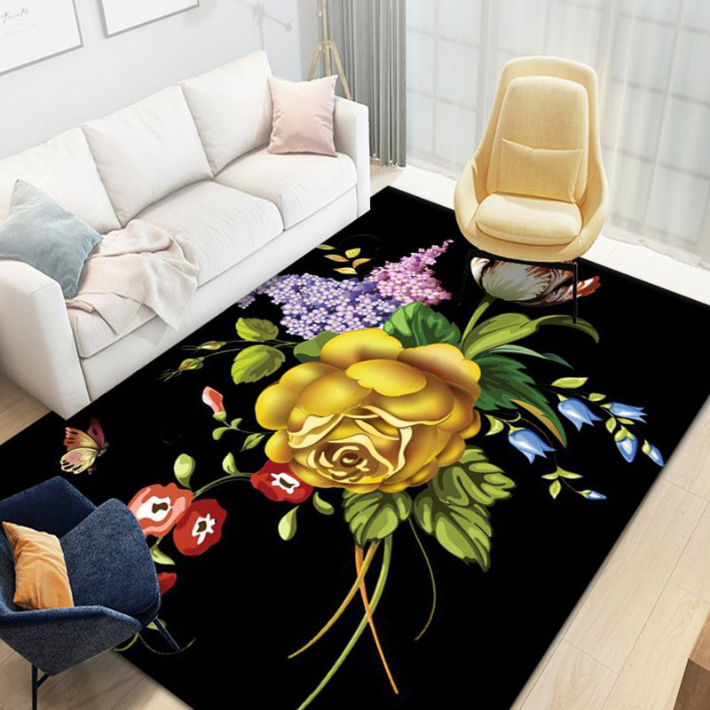 Trendy Floral Design Rug Multicolored Modern Rug Polyester Stain Resistant Carpet  for Living Room