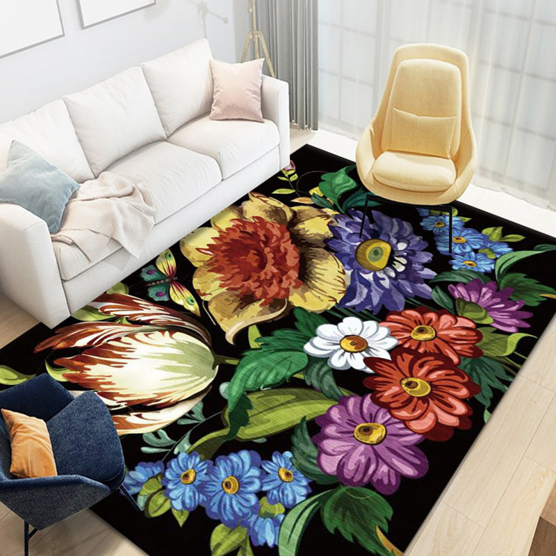 Trendy Floral Design Rug Multicolored Modern Rug Polyester Stain Resistant Carpet  for Living Room
