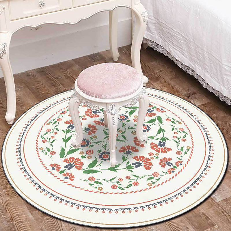 Fresh Flower Print Rug Simplicity Round Area Rug Polyester Anti-Slip Backing Carpet for Home Decor