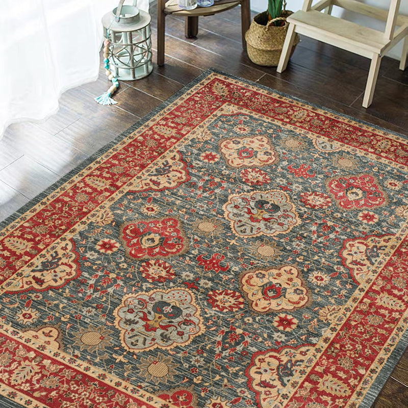 Red Tone Ethnic Print Rug Polyester Moroccan Carpet Non-Slip Backing Indoor Rug for Living Room