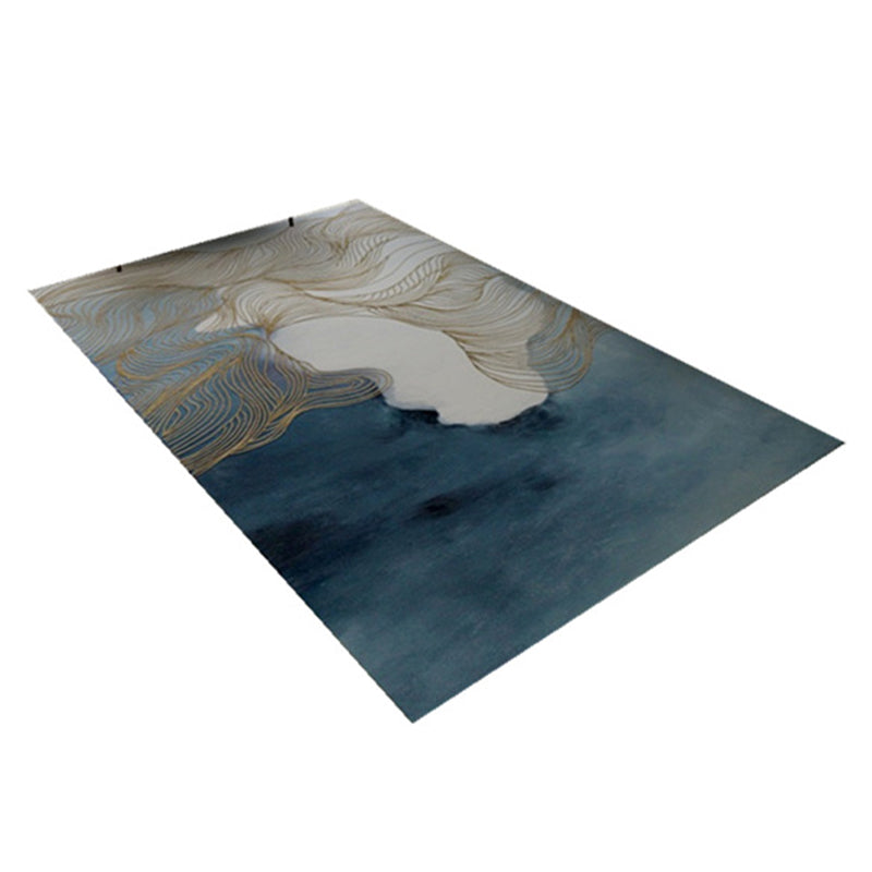 Funky Ink Painting Area Rug Luxury Gold Lines Rug Polyester Anti-Slip Backing Carpet for Home Decor