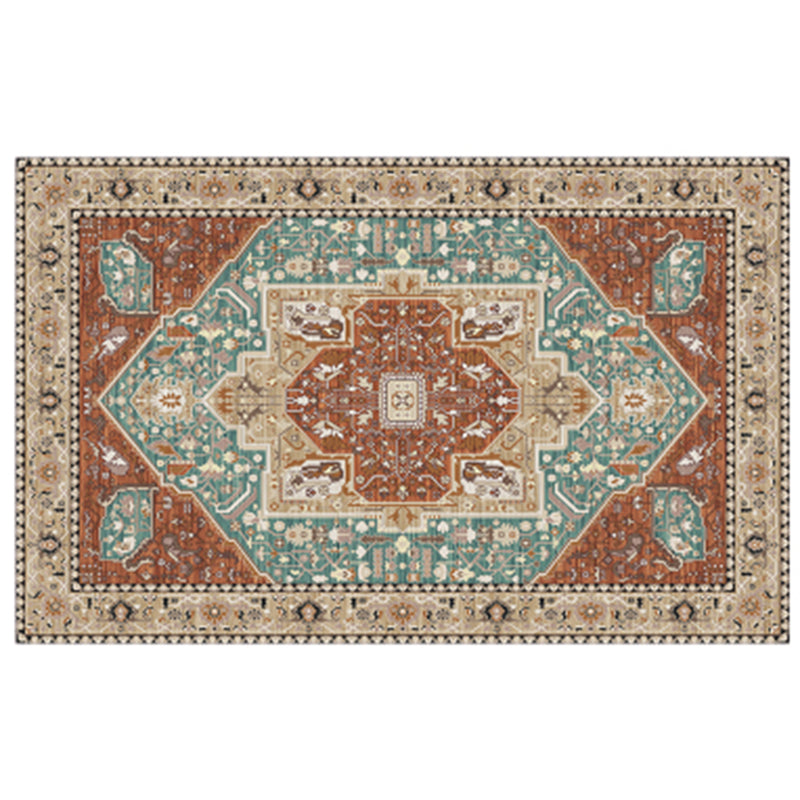 Multicolor Symmetrical Print Rug Polyester Carpet Retro Anti-Slip Backing Indoor Rug for Living Room