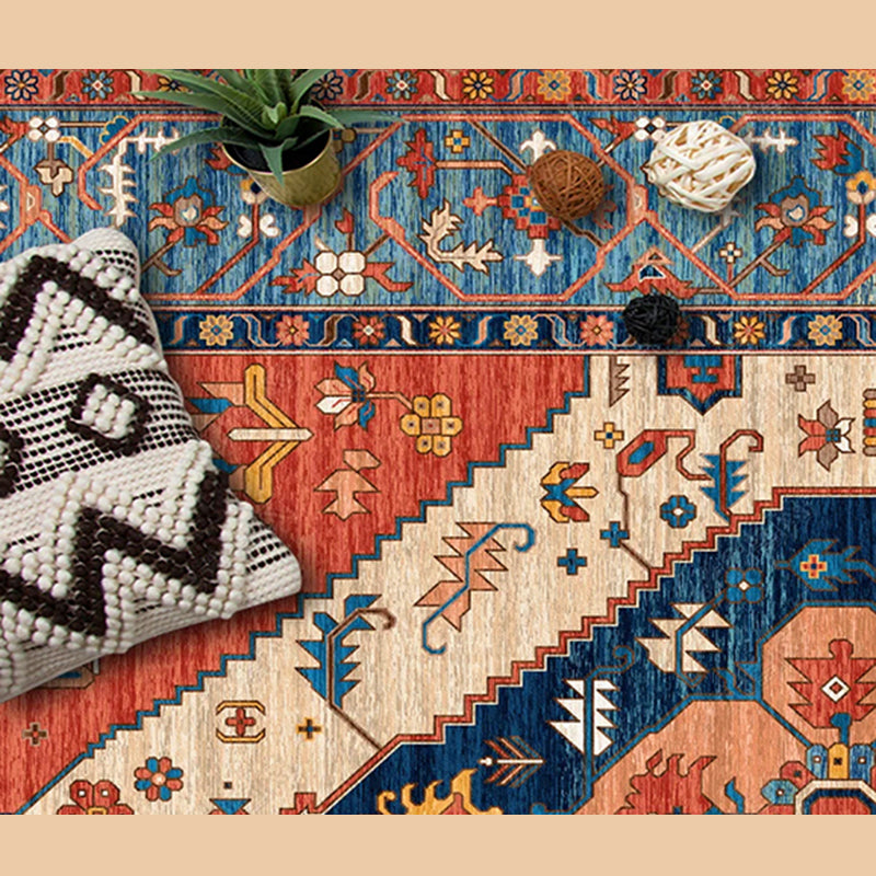Multicolor Symmetrical Print Rug Polyester Carpet Retro Anti-Slip Backing Indoor Rug for Living Room