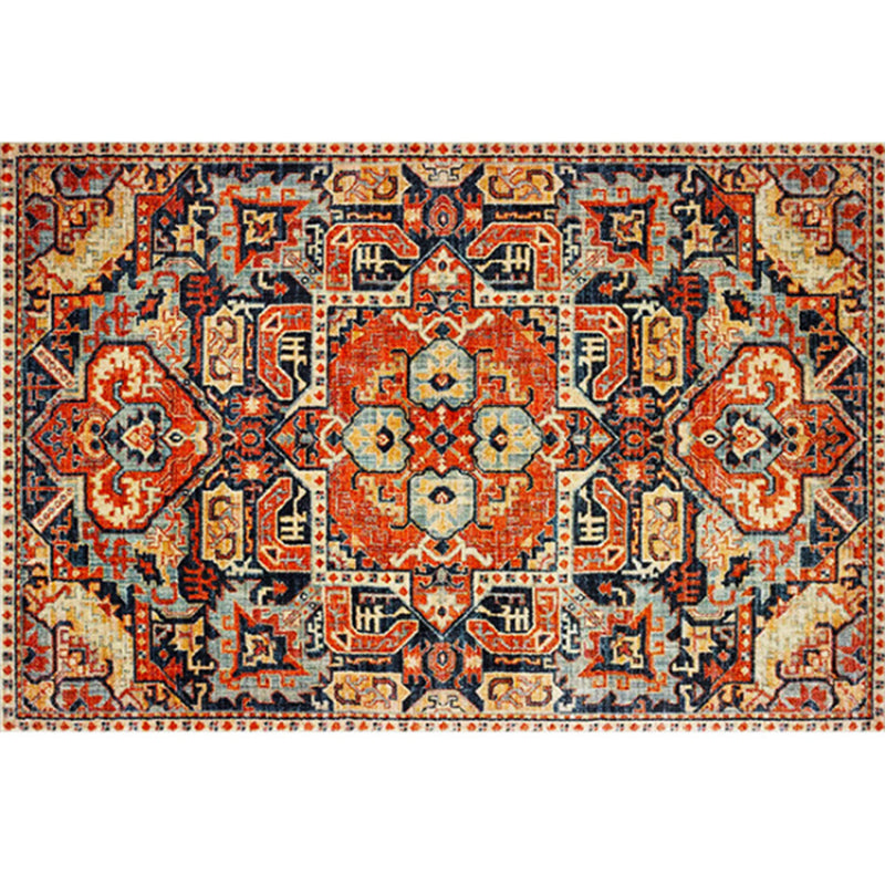 Elegant Red Tone Nostalgia Carpet Polyester Medallion Indoor Rug Stain Resistant Rug for Home Decor