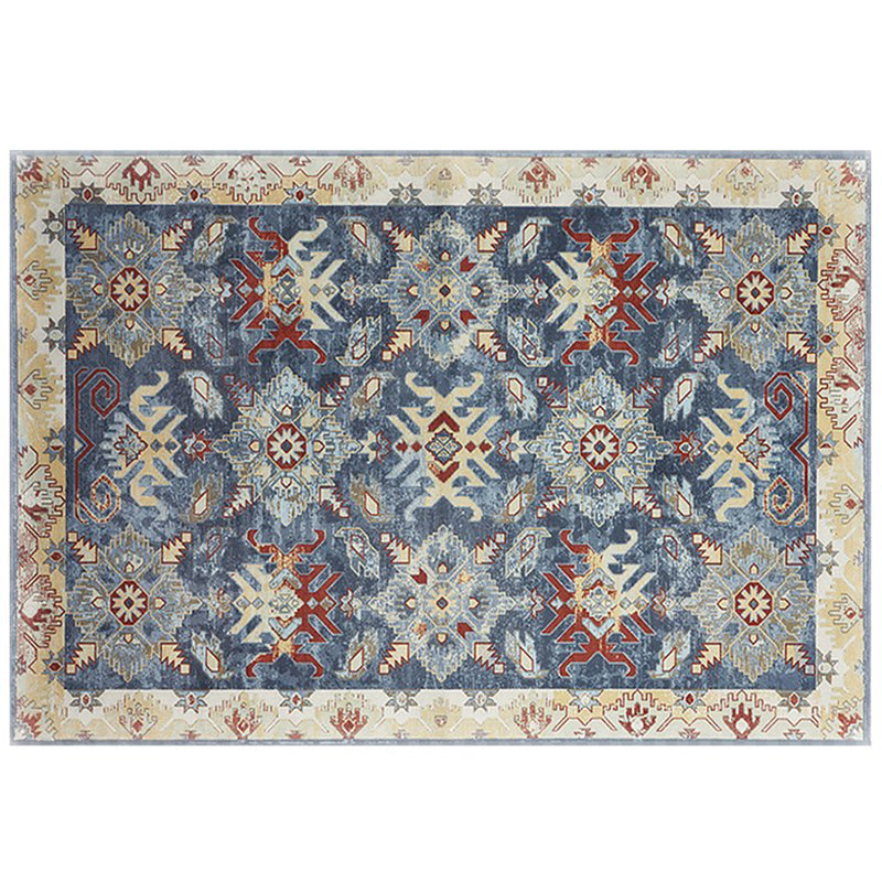 Red Tone Retro Area Carpet Polyester Tribal Print Indoor Rug Non-Slip Backing Carpet for Living Room