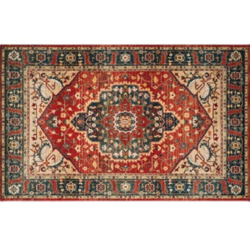 Red Tone Moroccan Indoor Rug Polyester Tribal Totem Print Carpet Easy Care Rug for Home Decoration