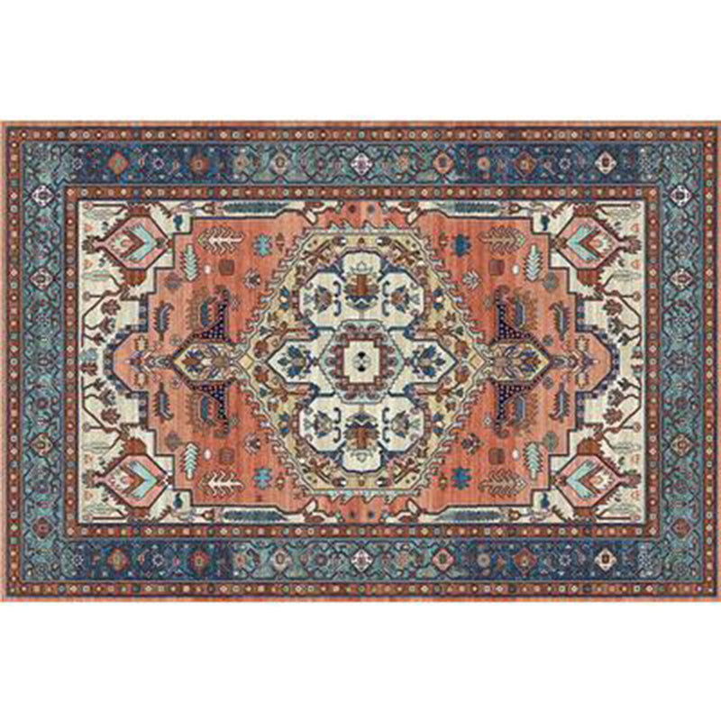 Red Tone Moroccan Indoor Rug Polyester Tribal Totem Print Carpet Easy Care Rug for Home Decoration