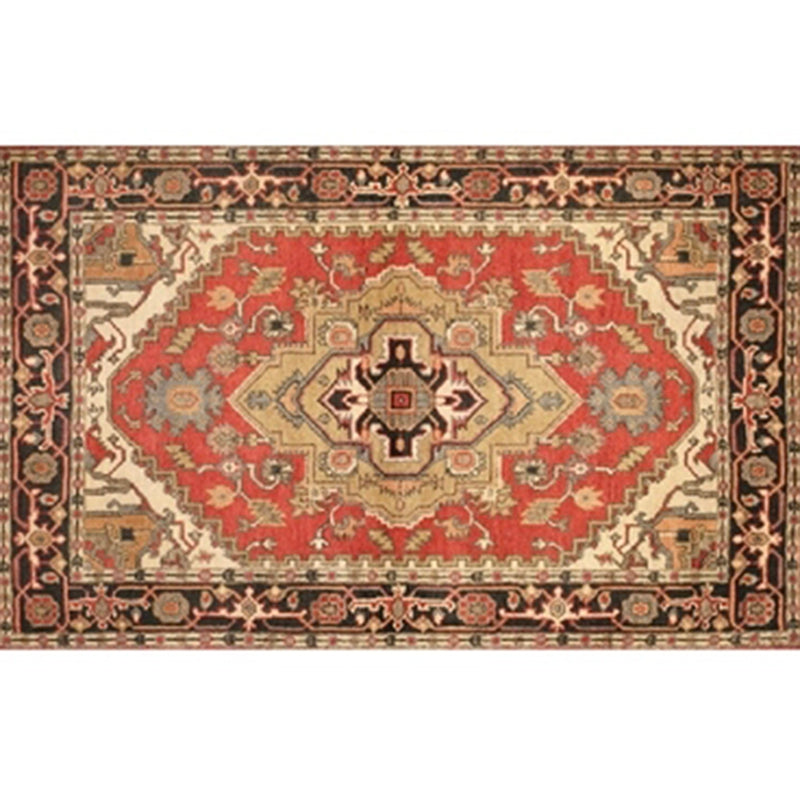 Red Tone Moroccan Indoor Rug Polyester Tribal Totem Print Carpet Easy Care Rug for Home Decoration