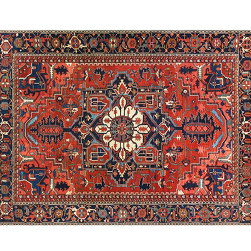 Red Tone Moroccan Indoor Rug Polyester Tribal Totem Print Carpet Easy Care Rug for Home Decoration