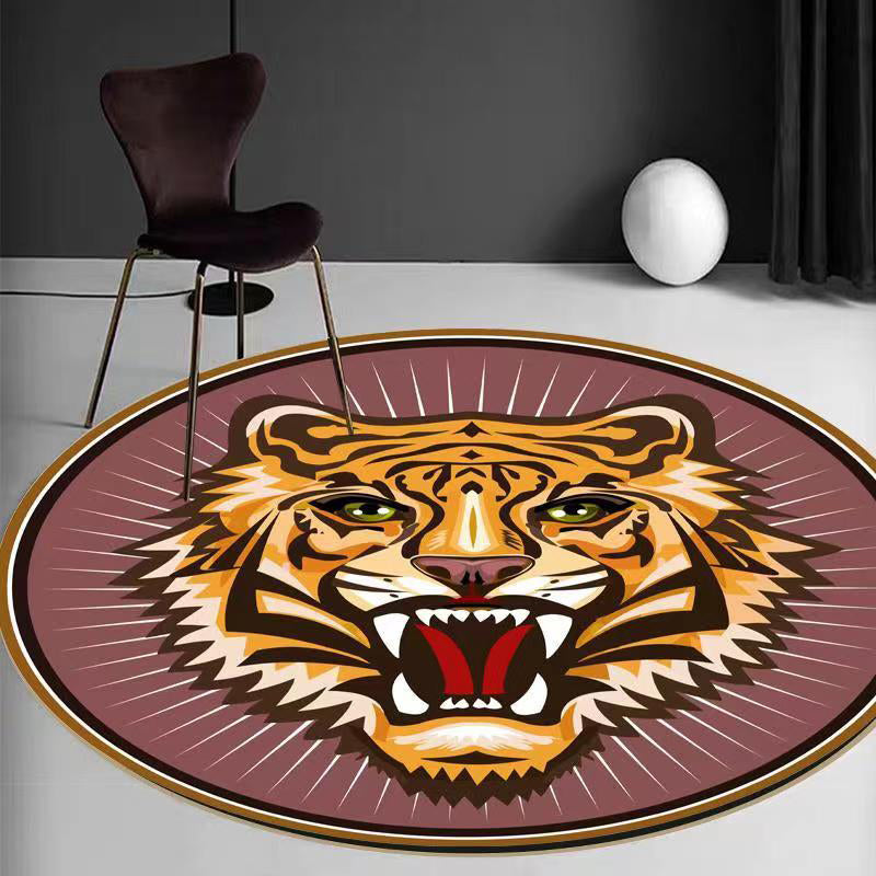 Luxurious Animal Pattern Rug Dark Colored Trendy Round Rug Friendly Washable Carpet for Living Room