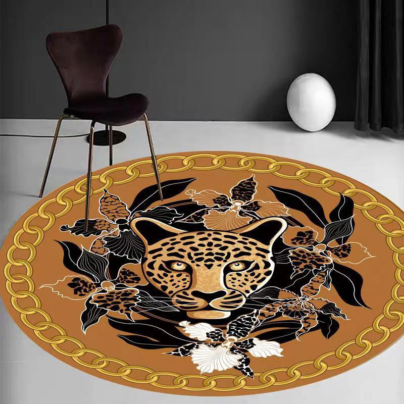Luxueus dierenpatroon vloerkleed donker gekleurd trendy ronde tapijtvriendelijk wasbaar tapijt voor woonkamer