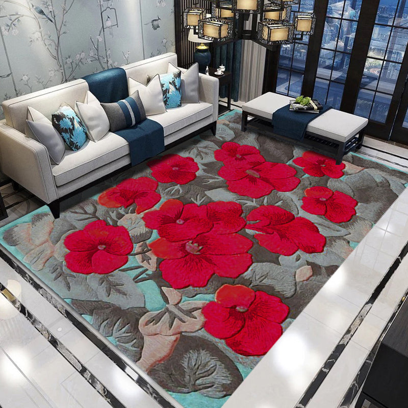 Gorgeous Floral Printed Rug Multicolored Contemporary Rug Non-Slip Backing Carpet for Home Decor