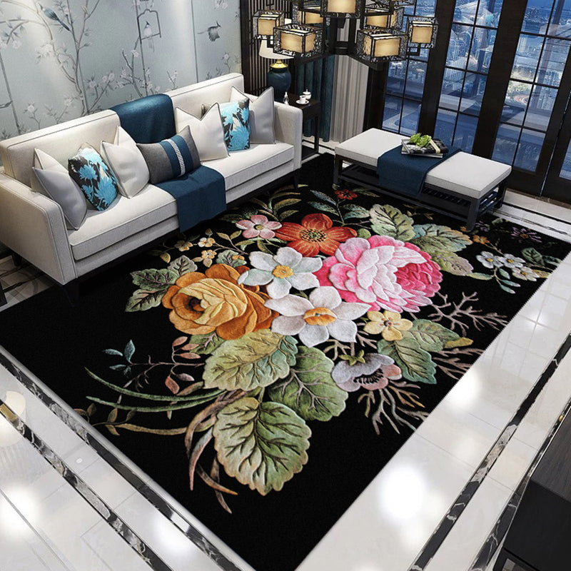 Gorgeous Floral Printed Rug Multicolored Contemporary Rug Non-Slip Backing Carpet for Home Decor