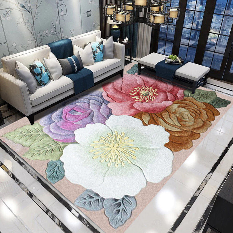 Wunderschöner, mit Blumenmuster bedruckter, mehrfarbiger, zeitgenössischer Teppich mit rutschfester Rückseite für die Inneneinrichtung
