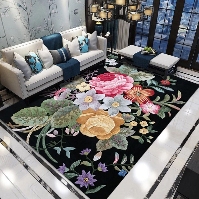 Wunderschöner, mit Blumenmuster bedruckter, mehrfarbiger, zeitgenössischer Teppich mit rutschfester Rückseite für die Inneneinrichtung