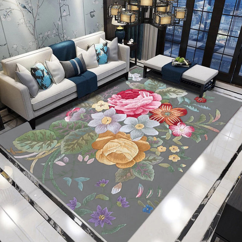 Wunderschöner, mit Blumenmuster bedruckter, mehrfarbiger, zeitgenössischer Teppich mit rutschfester Rückseite für die Inneneinrichtung