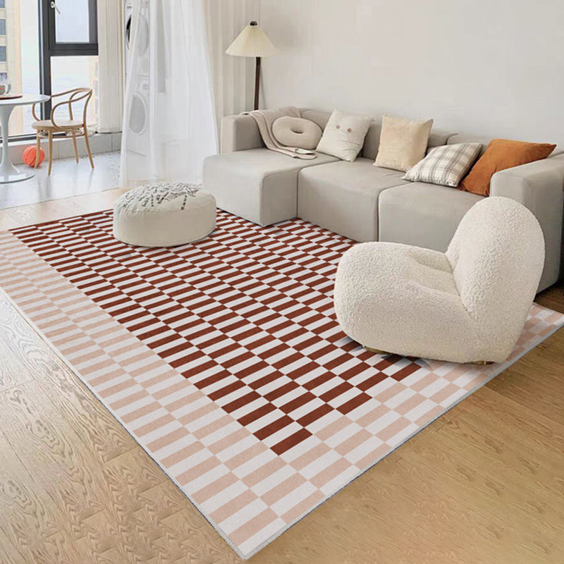 Multicolor Simple Rug Polyester Checkered Print Area Rug Anti-Slip Backing Carpet for Living Room