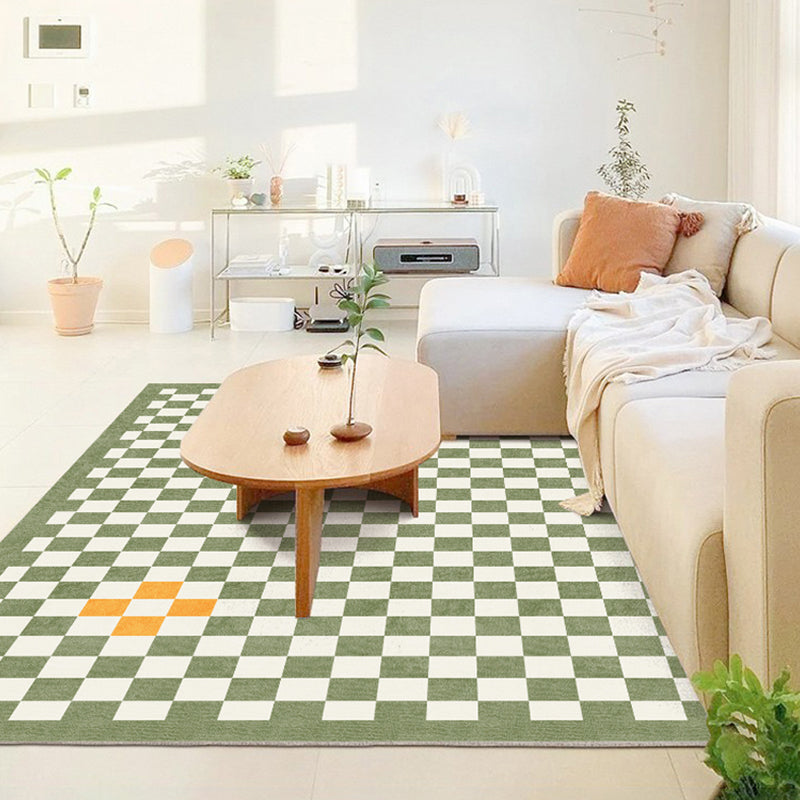 Multicolor Simple Rug Polyester Checkered Print Area Rug Anti-Slip Backing Carpet for Living Room