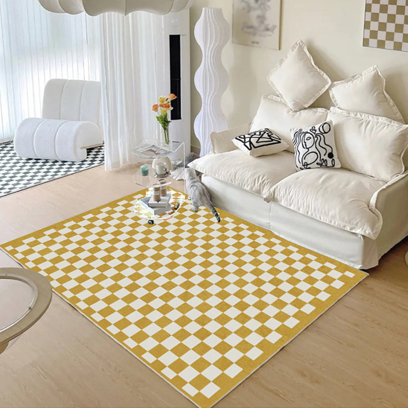Multicolor Simple Rug Polyester Checkered Print Area Rug Anti-Slip Backing Carpet for Living Room