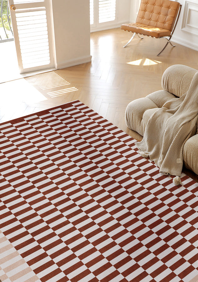Multicolor Simple Rug Polyester Checkered Print Area Rug Anti-Slip Backing Carpet for Living Room