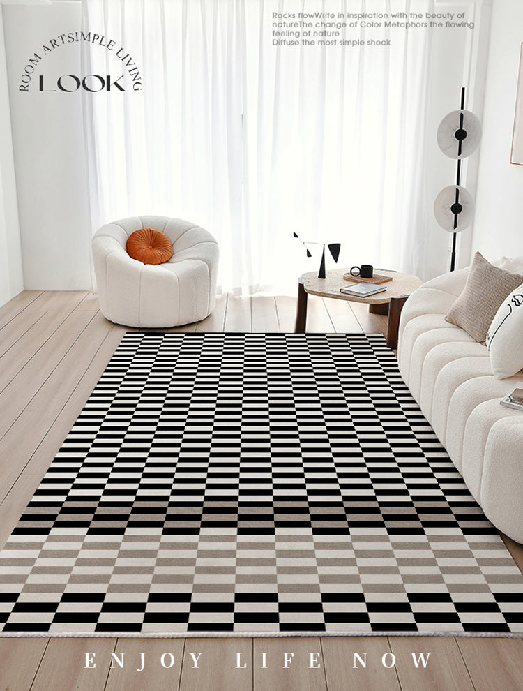 Multicolor Simple Rug Polyester Checkered Print Area Rug Anti-Slip Backing Carpet for Living Room