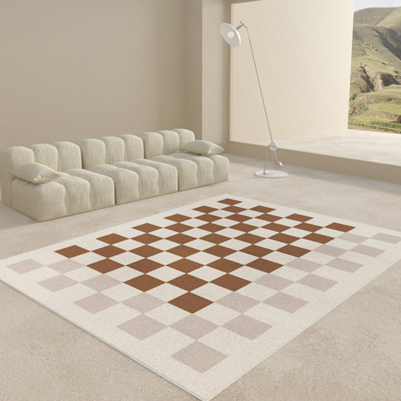 Simple Solid Color Modern Rug Polyester Gingham Pattern Area Rug Non-Slip Backing Carpet for Bedroom