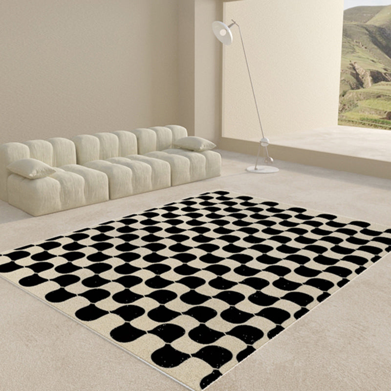 Simple Solid Color Modern Rug Polyester Gingham Pattern Area Rug Non-Slip Backing Carpet for Bedroom