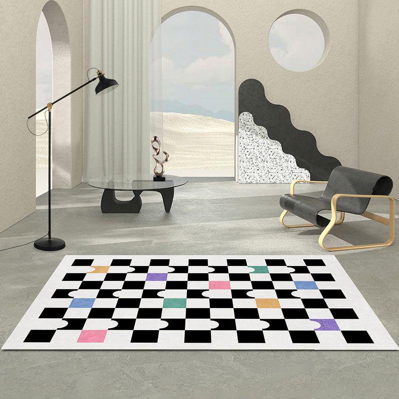 Light Color Modern Area Carpet Polyester Gingham Indoor Rug Non-Slip Backing Carpet for Living Room