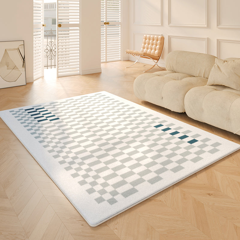 White Tone Relaxing Area Rug Polyester Buffalo Plaid Rug Non-Slip Backing Indoor Rug for Living Room