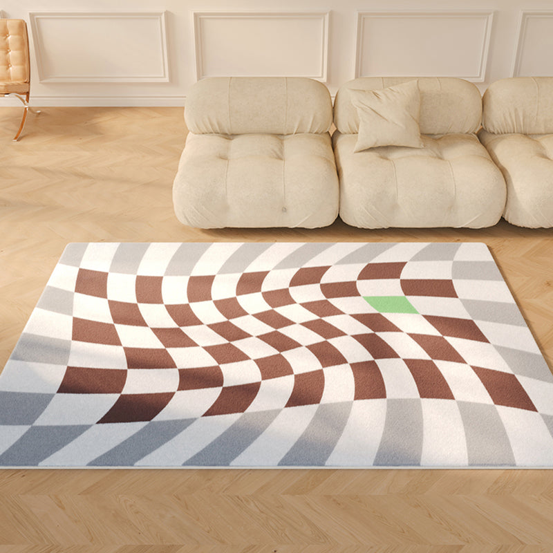 White Tone Relaxing Area Rug Polyester Buffalo Plaid Rug Non-Slip Backing Indoor Rug for Living Room