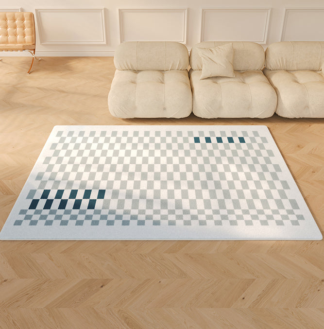 White Tone Relaxing Area Rug Polyester Buffalo Plaid Rug Non-Slip Backing Indoor Rug for Living Room