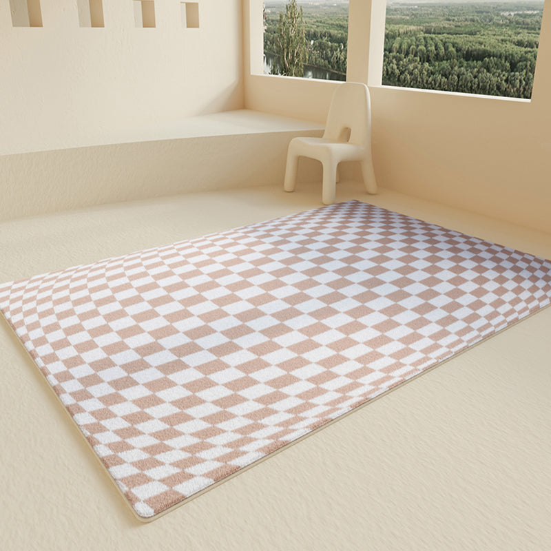 Light Color Modern Indoor Rug Polyester Tartan Print Carpet Anti-Slip Backing Rug for Home Decor