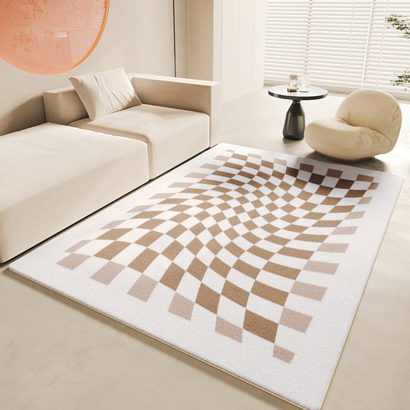 Light Color Modern Indoor Rug Polyester Tartan Print Carpet Anti-Slip Backing Rug for Home Decor