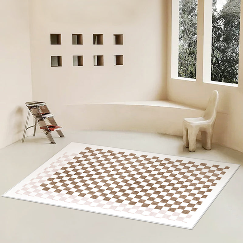 Minimalist Buffalo Plaid Rug Color Mixed Polyester Area Carpet Non-Slip Backing Rug for Living Room