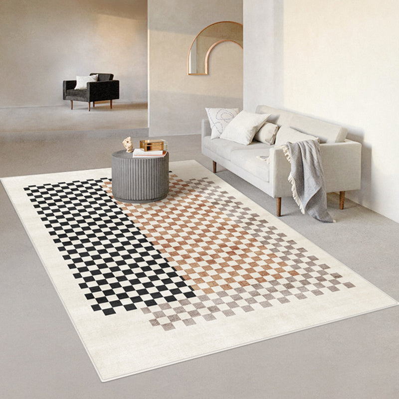 Minimalist Buffalo Plaid Rug Color Mixed Polyester Area Carpet Non-Slip Backing Rug for Living Room