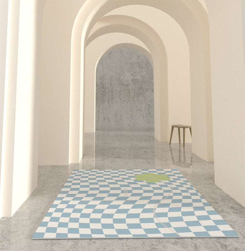 Multicolor Calming Indoor Rug Polyester Gingham Print Rug Easy Care Indoor Rug for Living Room