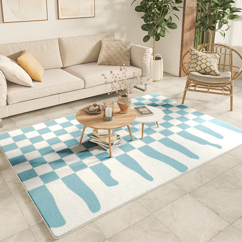 White Tone Simplicity Area Rug Polyester Buffalo Check Rug Non-Slip Backing Indoor Rug for Bedroom