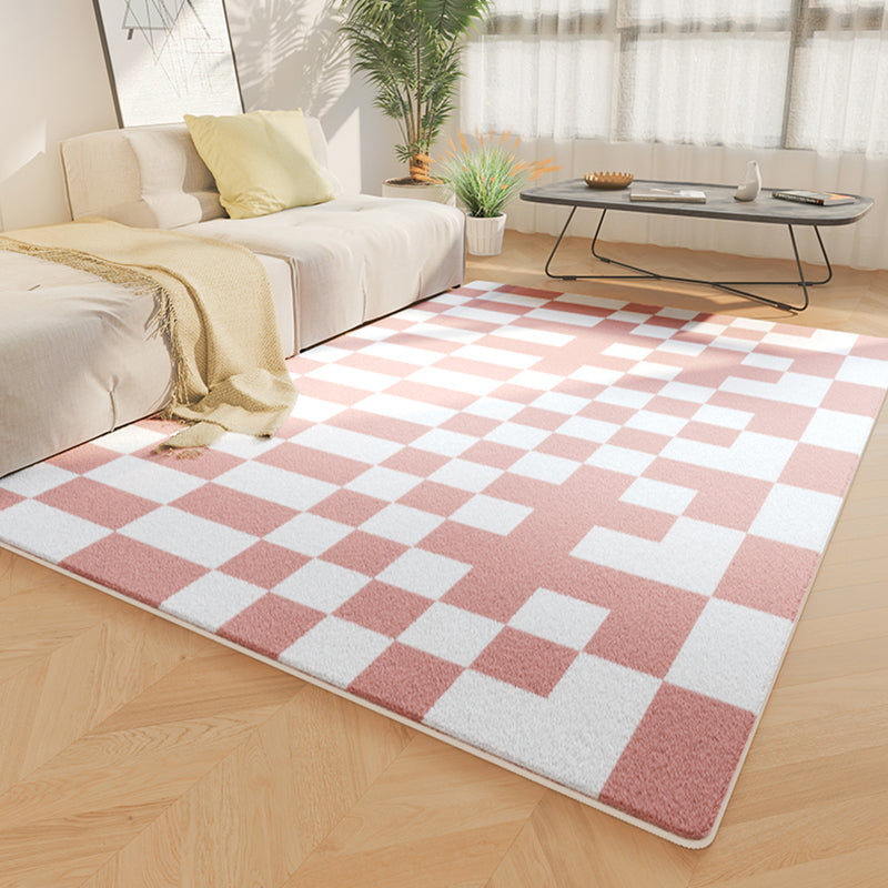White Tone Simplicity Area Rug Polyester Buffalo Check Rug Non-Slip Backing Indoor Rug for Bedroom